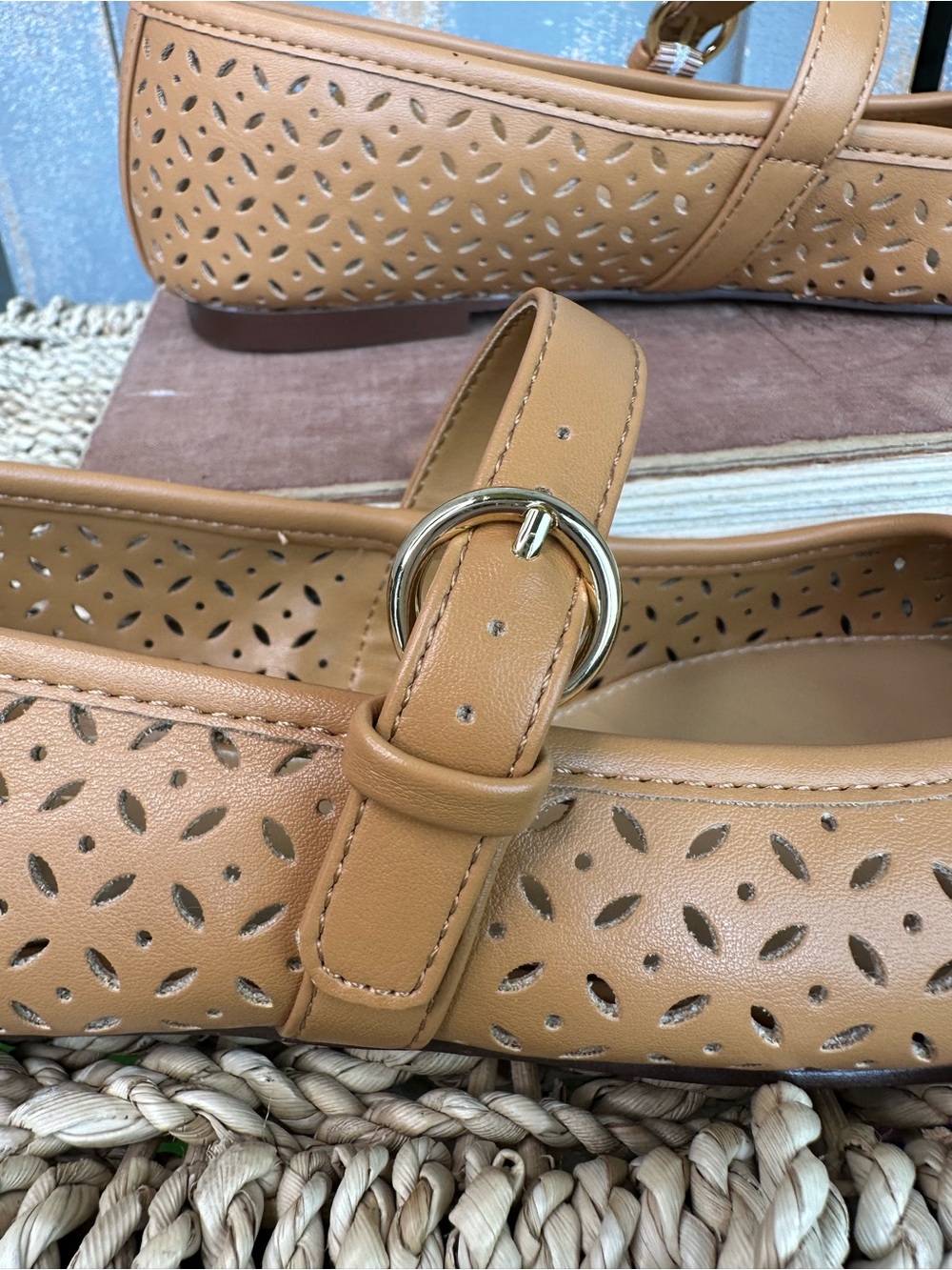 J. Crew Perforated Mary Jane Square Toe Flat Burnt Caramel Sz 9.5 NWOB - Picture 9 of 14